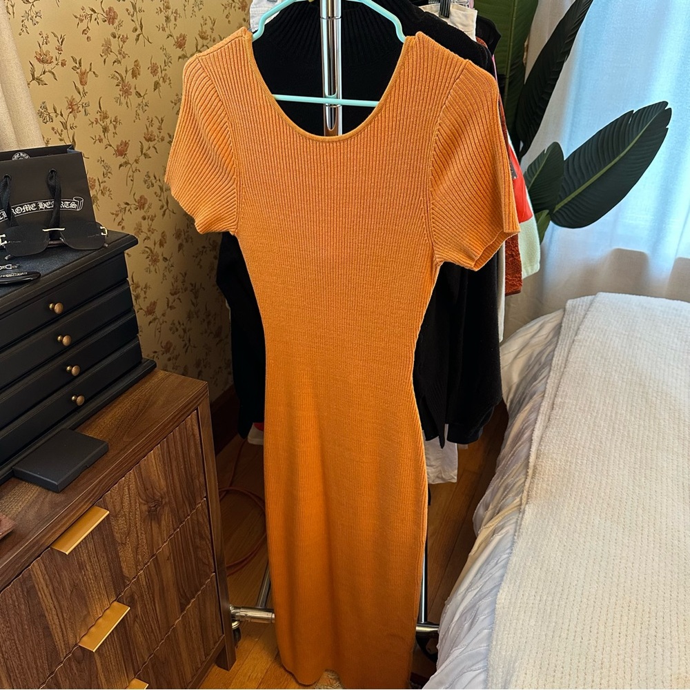 NWT naadam ribbed reversible twist dress orange sz M